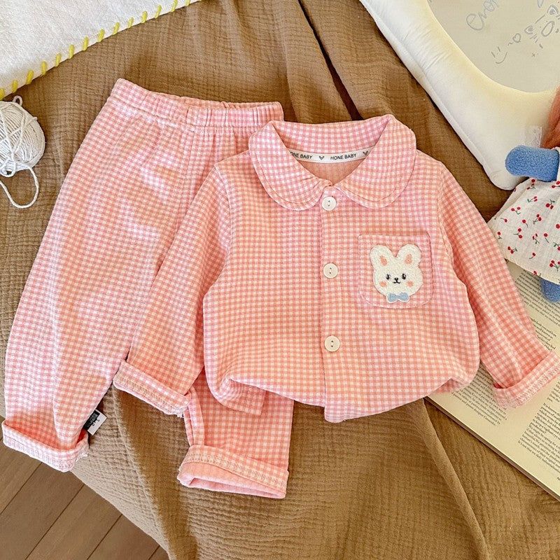 Conjunto de pijamas de manga comprida para crianças clássico xadrez menino men