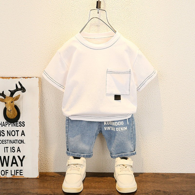 Novo verão bebê menino crianças roupas terno tops de manga curta camiseta cal