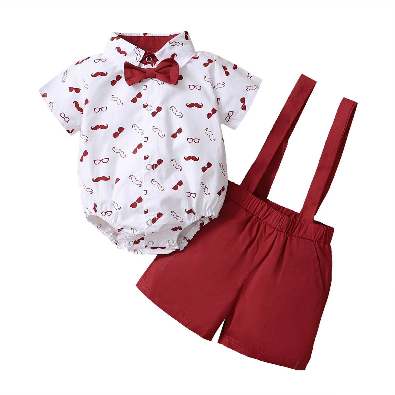 Bebê meninos roupas conjunto, barba estampado manga curta lapela pescoço camis