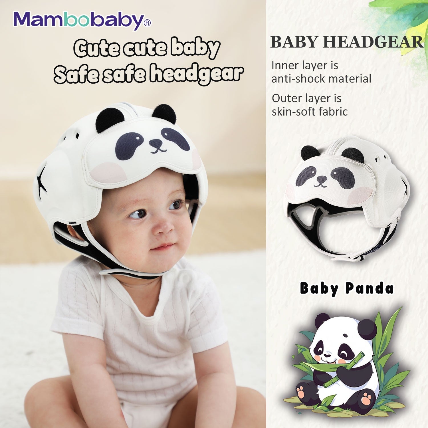 Capacete de Proteção Anti-Impacto para Bebê Mambobaby Guard - Leve, Respirável e com Design Fofo de Animais