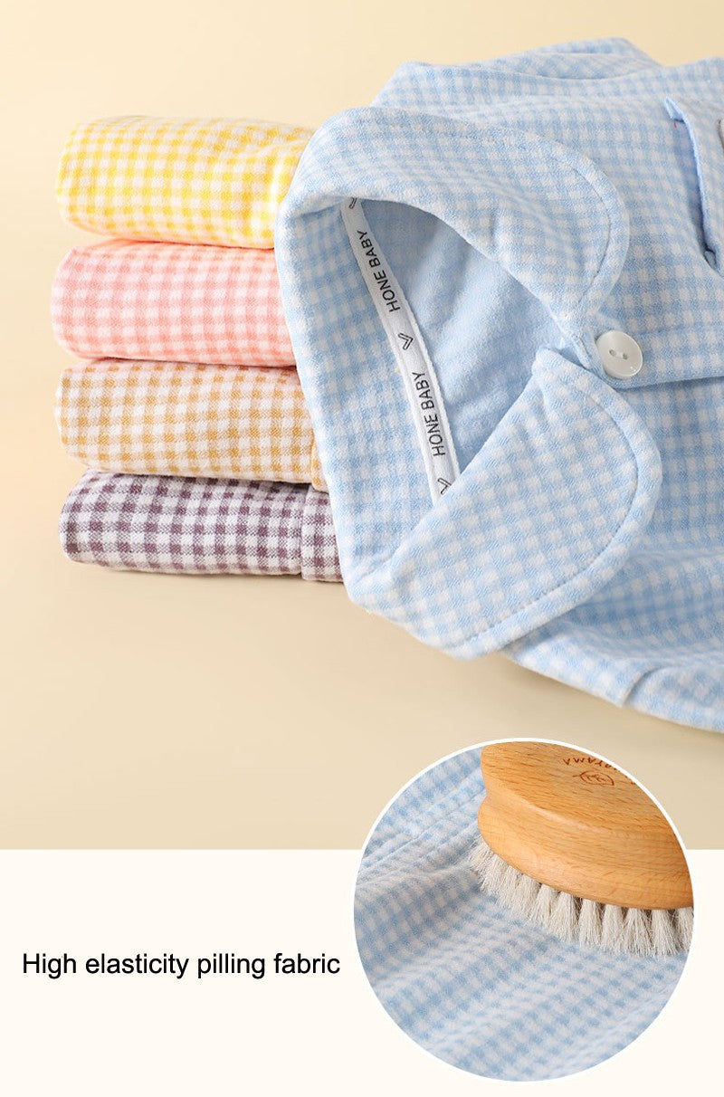 Conjunto de pijamas de manga comprida para crianças clássico xadrez menino men