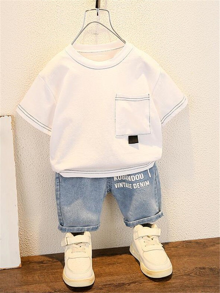 Novo verão bebê menino crianças roupas terno tops de manga curta camiseta cal