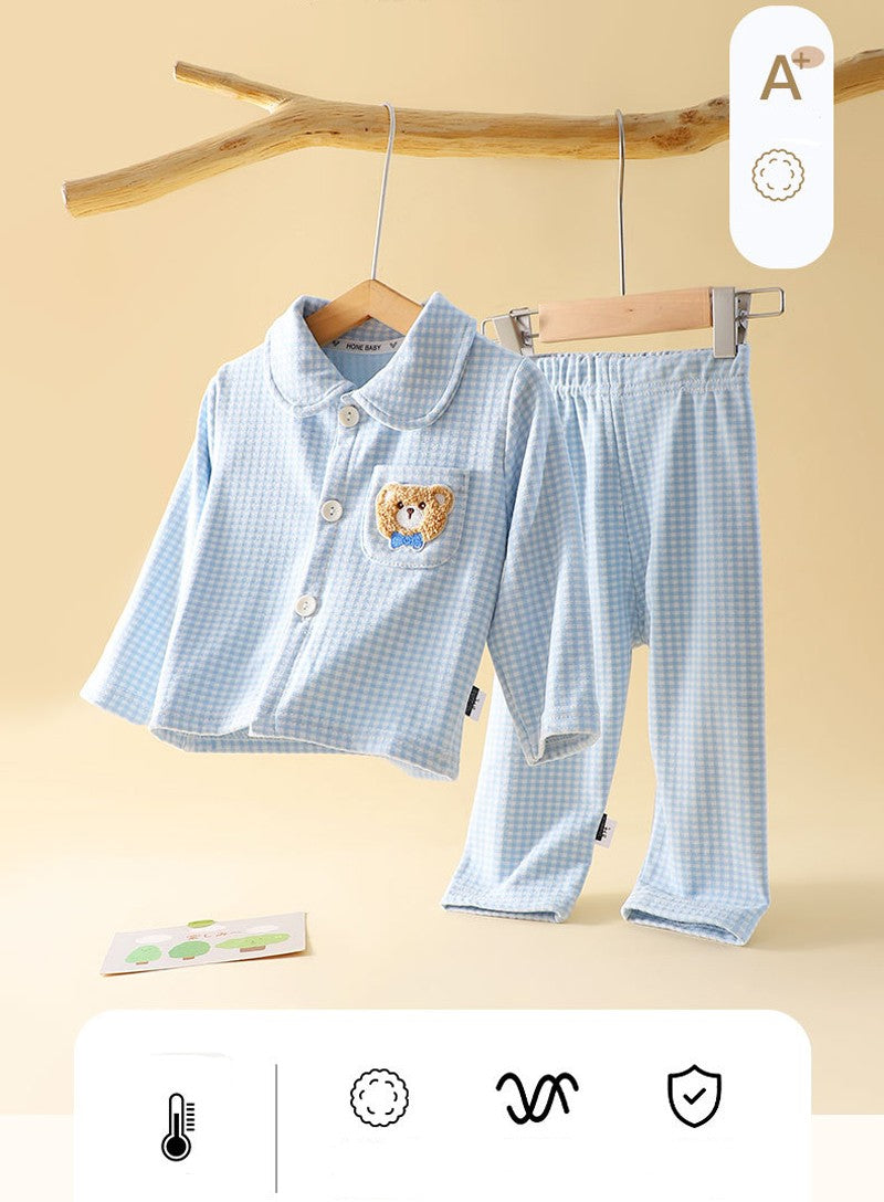 Conjunto de pijamas de manga comprida para crianças clássico xadrez menino men