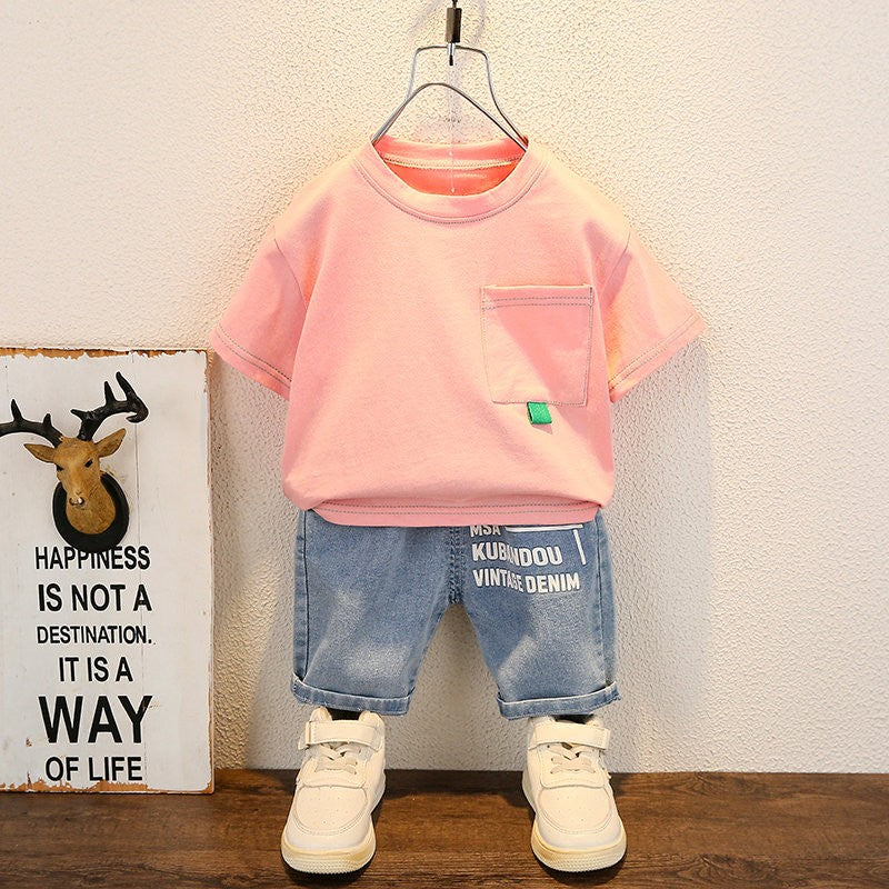 Novo verão bebê menino crianças roupas terno tops de manga curta camiseta cal