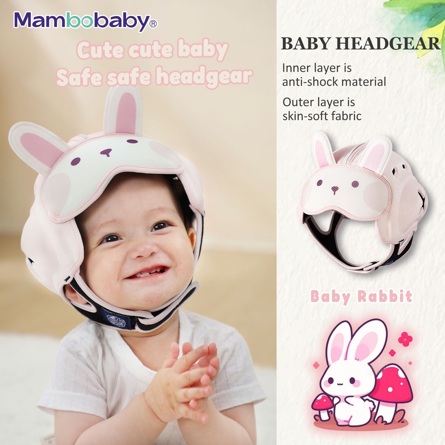 Capacete de Proteção Anti-Impacto para Bebê Mambobaby Guard - Leve, Respirável e com Design Fofo de Animais