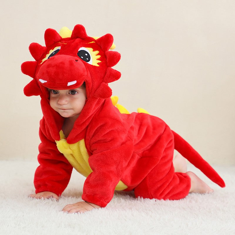 Trajes de dinossauro vermelho macacão de bebê recém-nascido criança cosplay