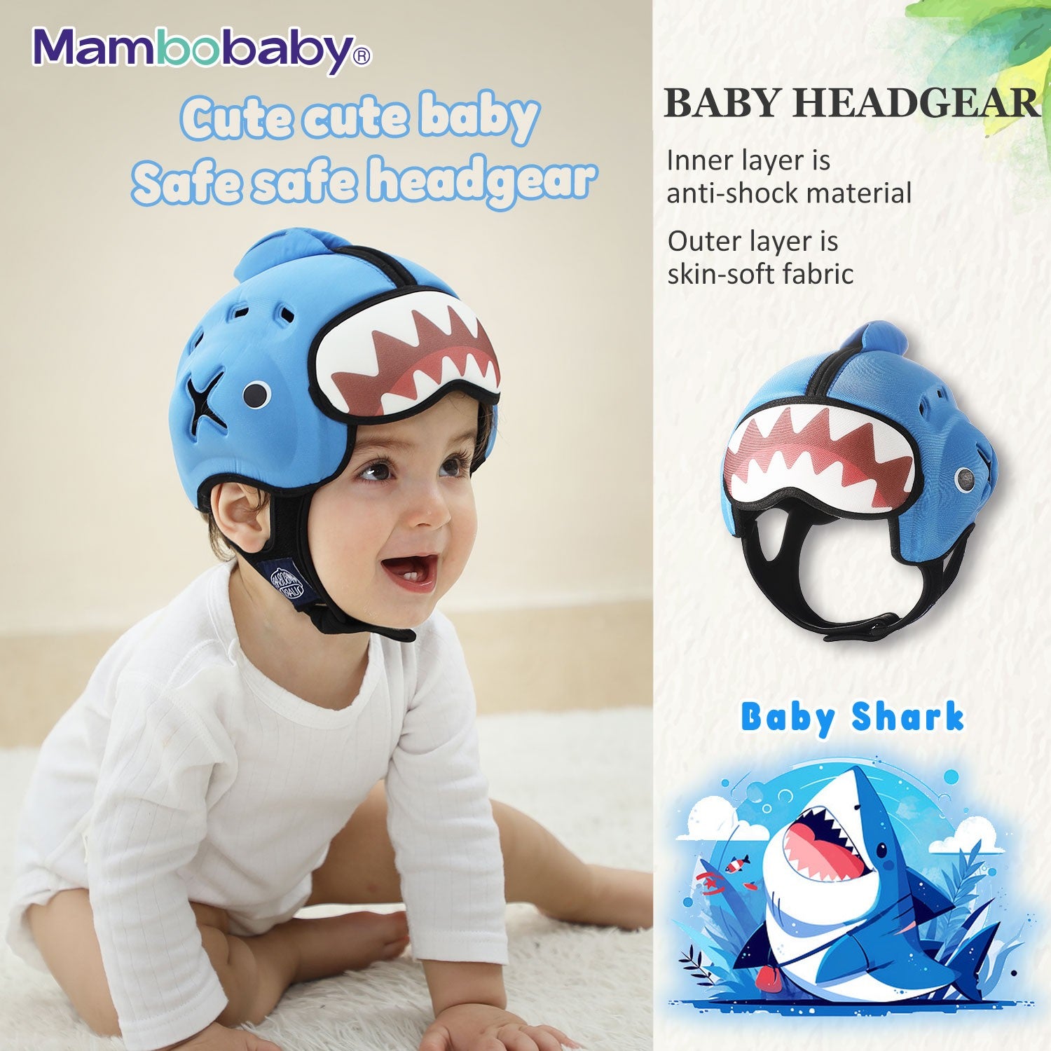 Capacete de Proteção Anti-Impacto para Bebê Mambobaby Guard - Leve, Respirável e com Design Fofo de Animais