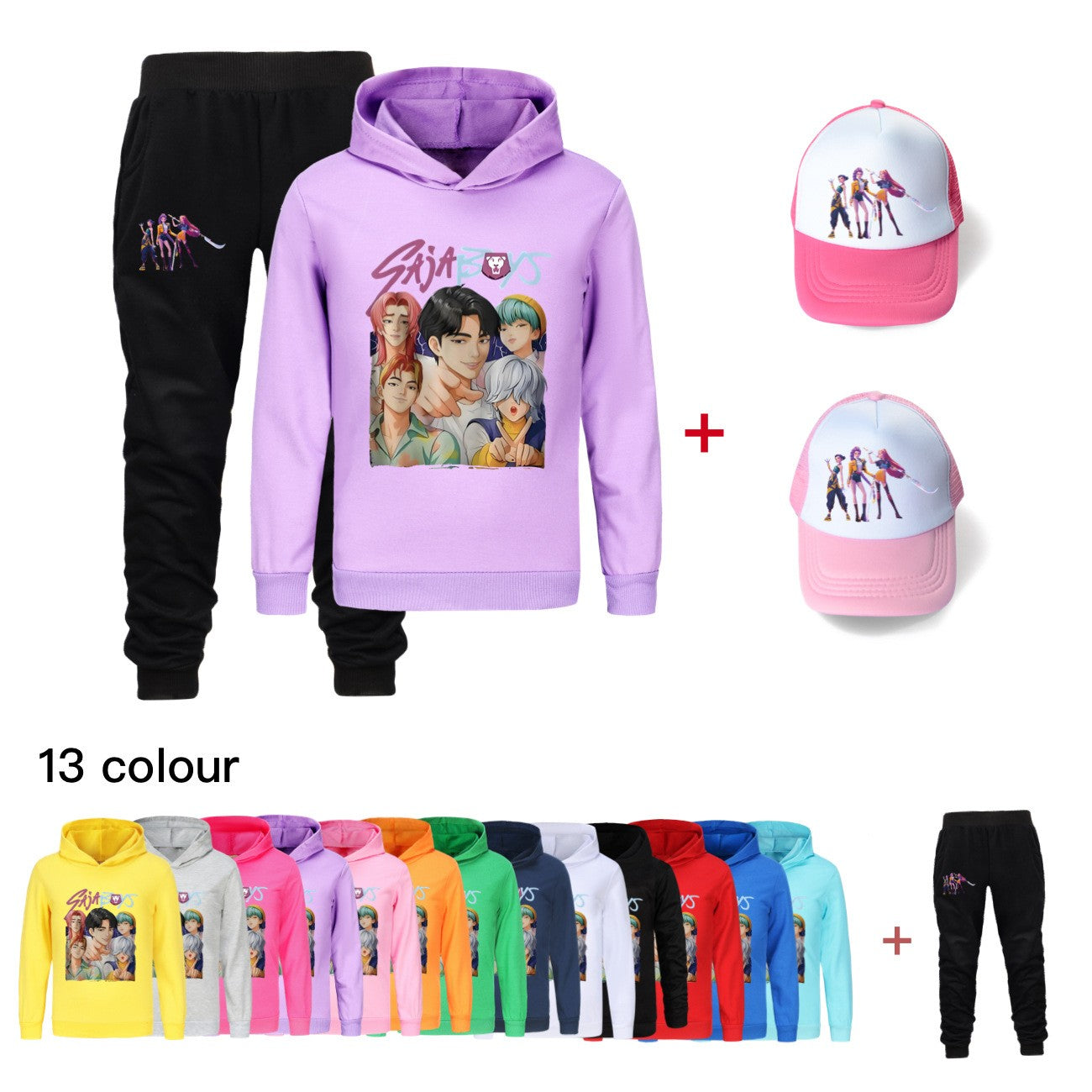 Kpop demon hunters huntrix conjuntos de roupas meninos moletons menino moletom +