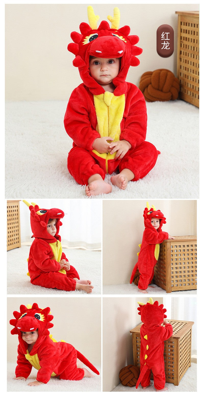 Trajes de dinossauro vermelho macacão de bebê recém-nascido criança cosplay