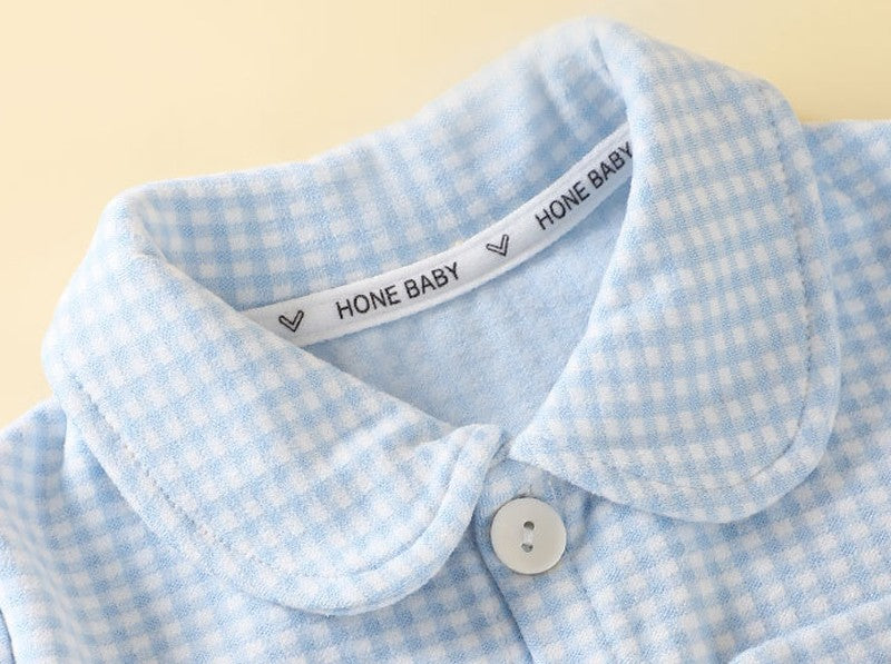 Conjunto de pijamas de manga comprida para crianças clássico xadrez menino men