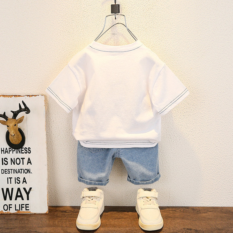 Novo verão bebê menino crianças roupas terno tops de manga curta camiseta cal
