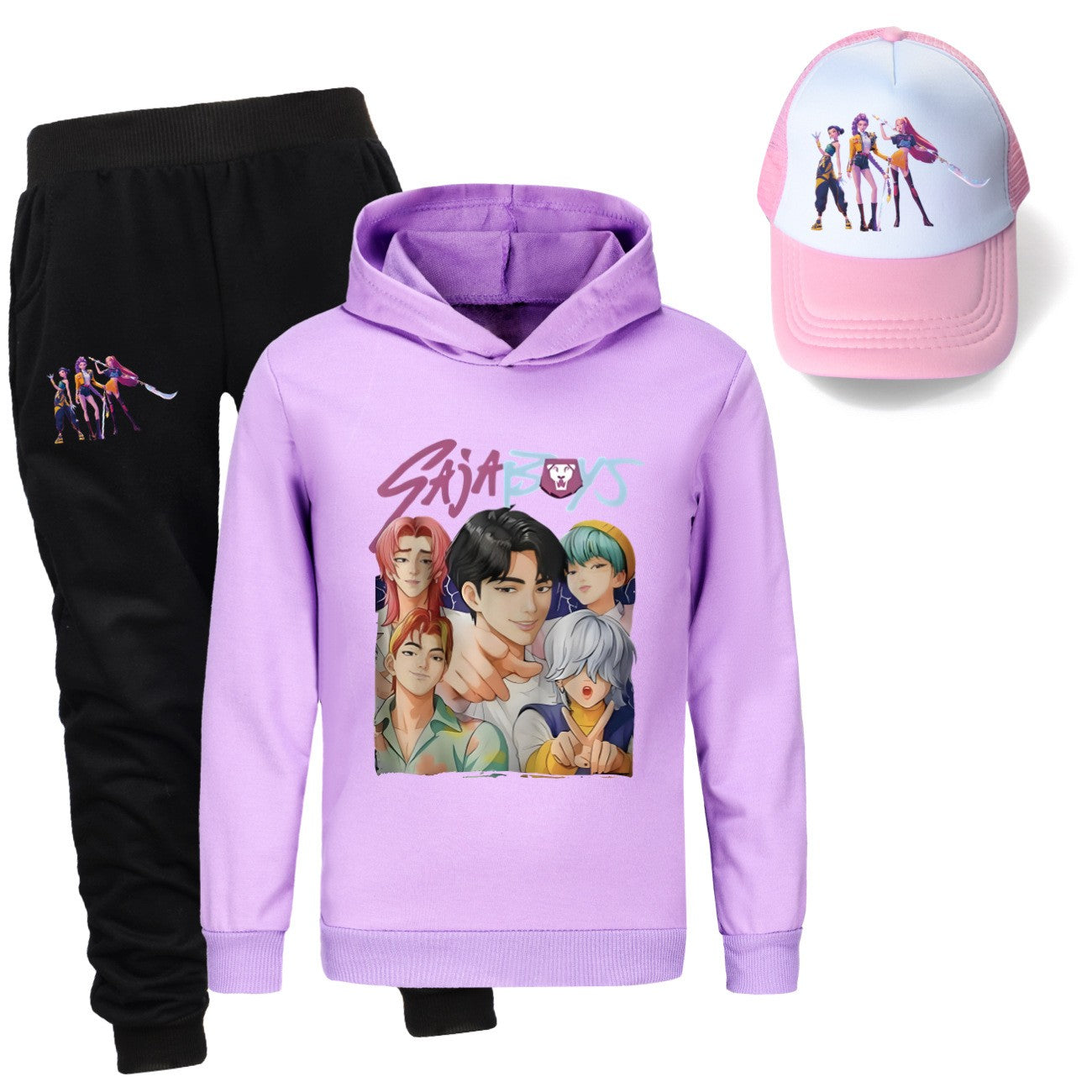 Kpop demon hunters huntrix conjuntos de roupas meninos moletons menino moletom +