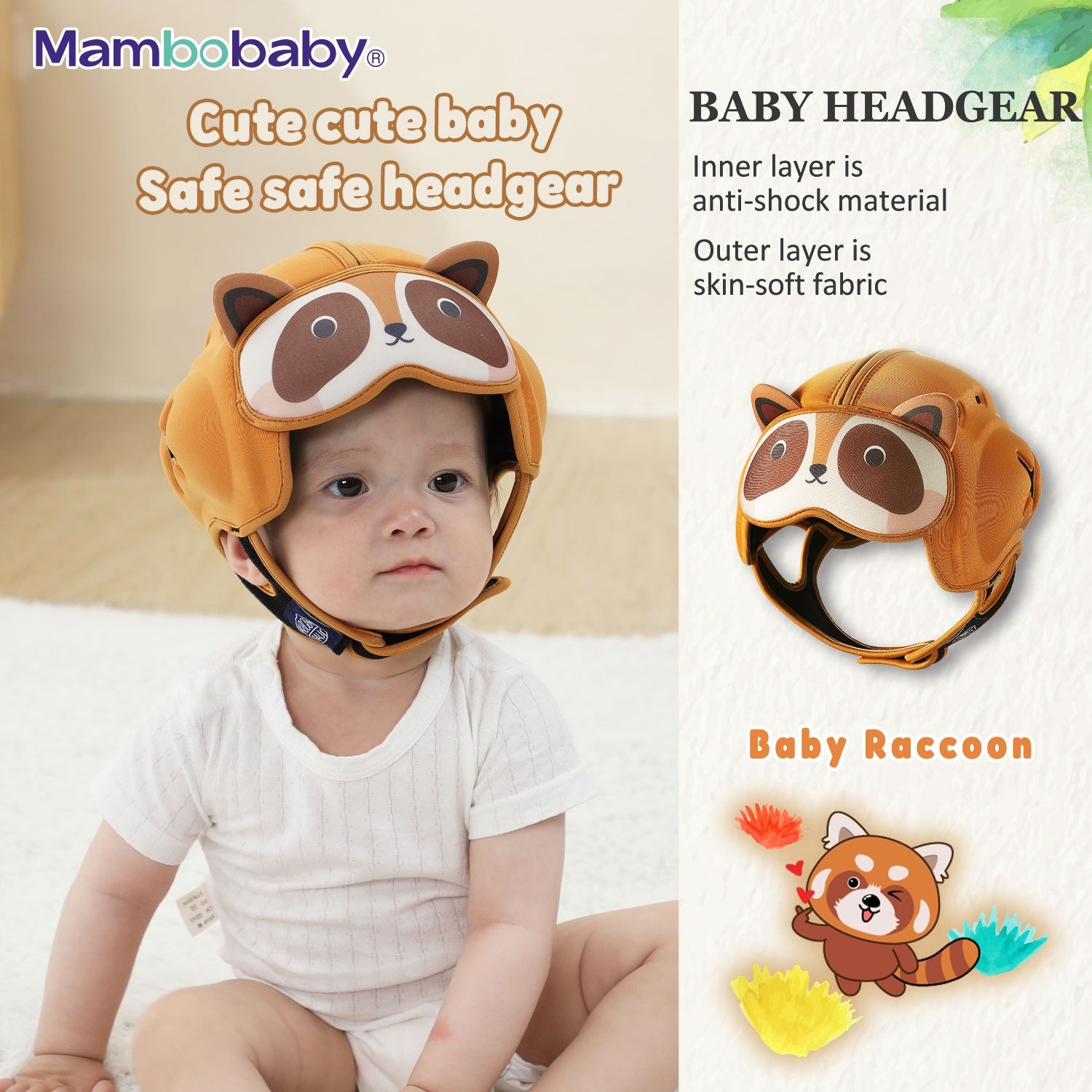 Capacete de Proteção Anti-Impacto para Bebê Mambobaby Guard - Leve, Respirável e com Design Fofo de Animais