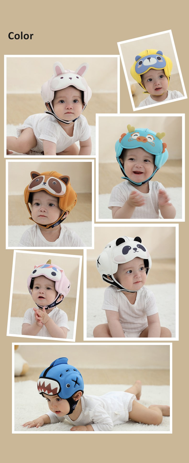 Capacete de Proteção Anti-Impacto para Bebê Mambobaby Guard - Leve, Respirável e com Design Fofo de Animais