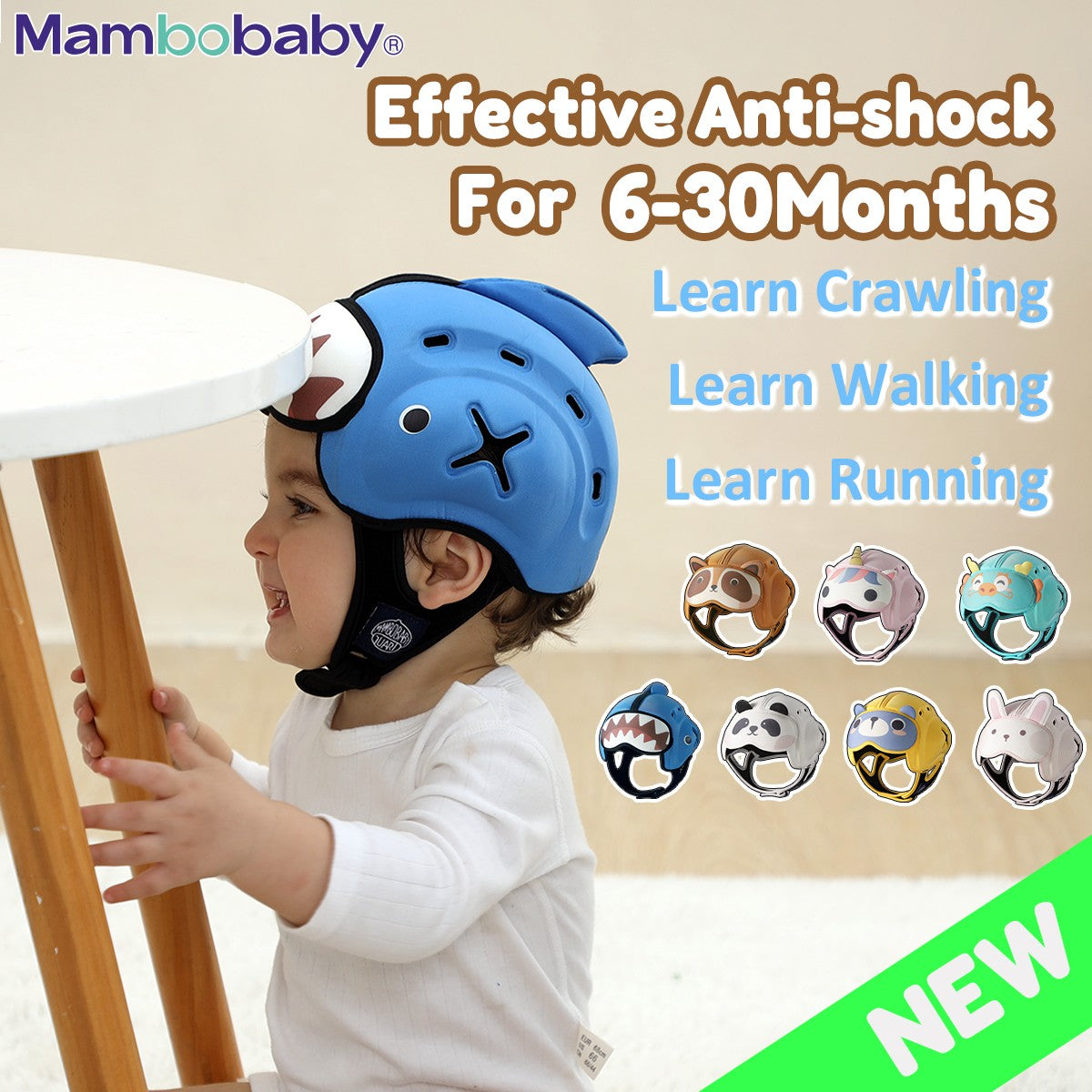 Capacete de Proteção Anti-Impacto para Bebê Mambobaby Guard - Leve, Respirável e com Design Fofo de Animais