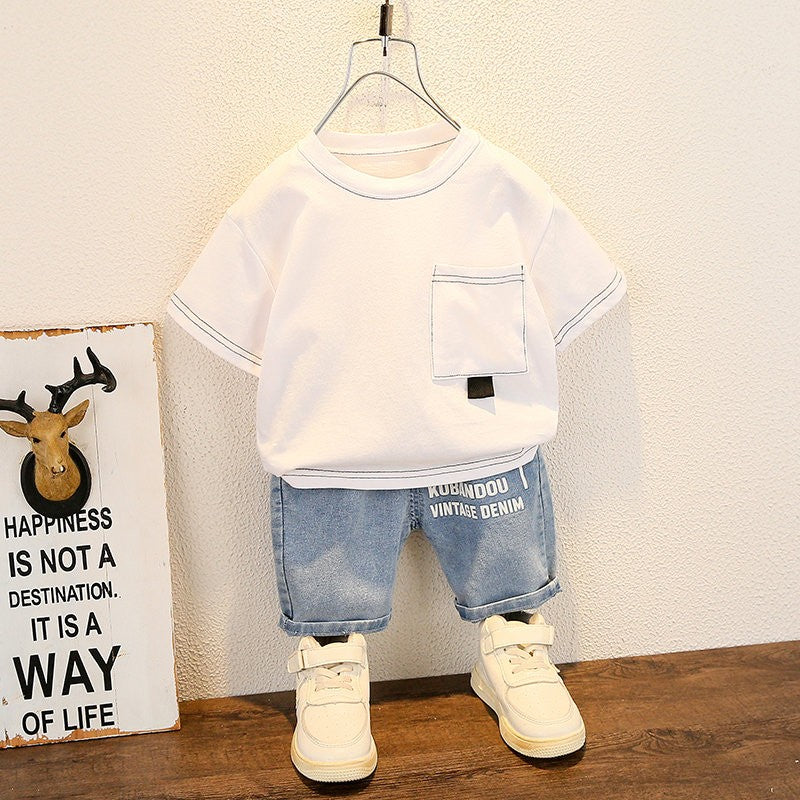 Novo verão bebê menino crianças roupas terno tops de manga curta camiseta cal