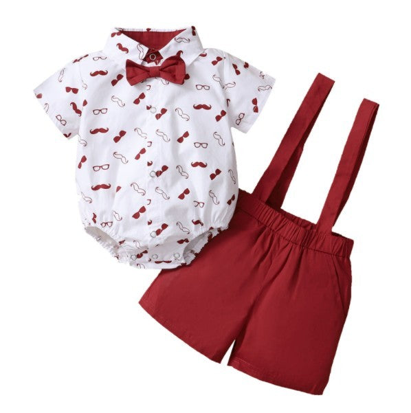 Bebê meninos roupas conjunto, barba estampado manga curta lapela pescoço camis