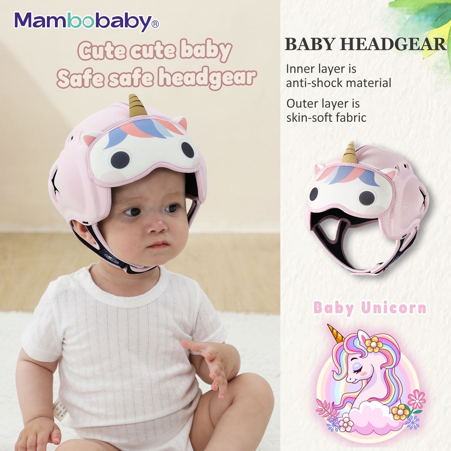 Capacete de Proteção Anti-Impacto para Bebê Mambobaby Guard - Leve, Respirável e com Design Fofo de Animais