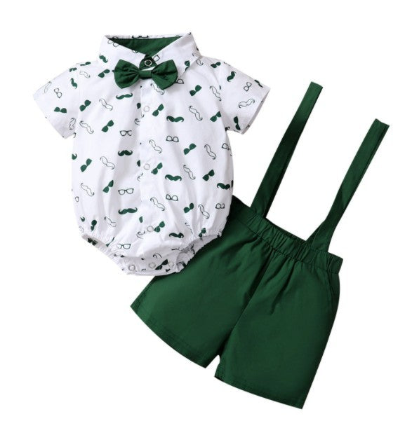Bebê meninos roupas conjunto, barba estampado manga curta lapela pescoço camis